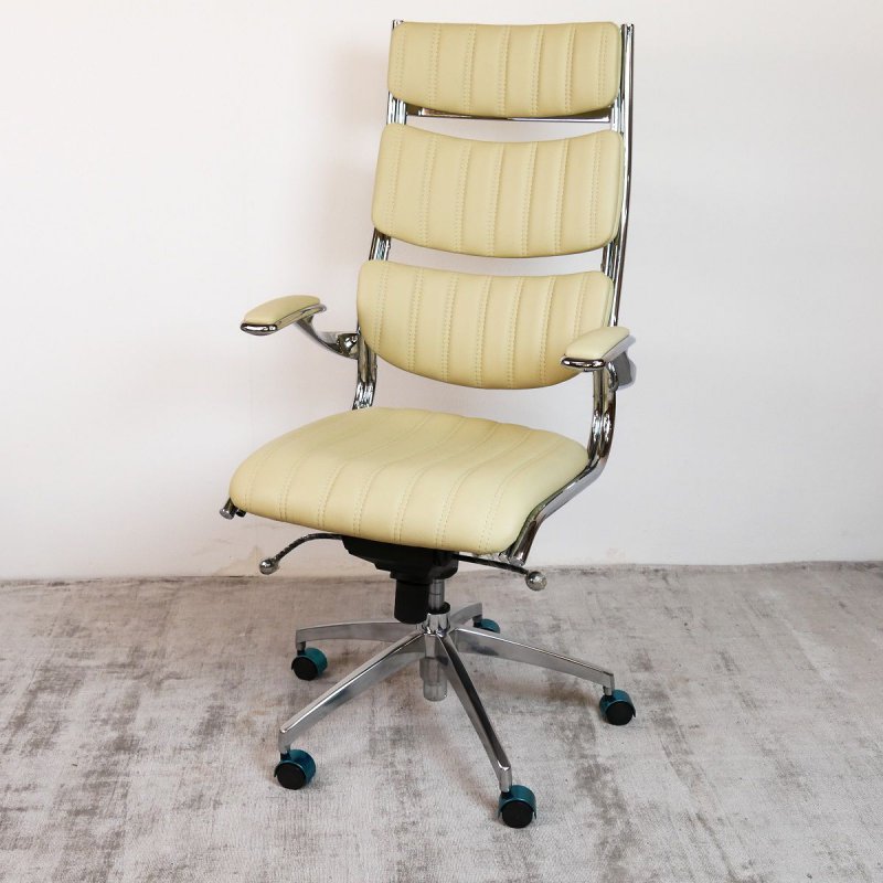 Bürosessel Stuhl Stühle Chefsessel Schreibtischstuhl Sessel Leder Farbe: beige