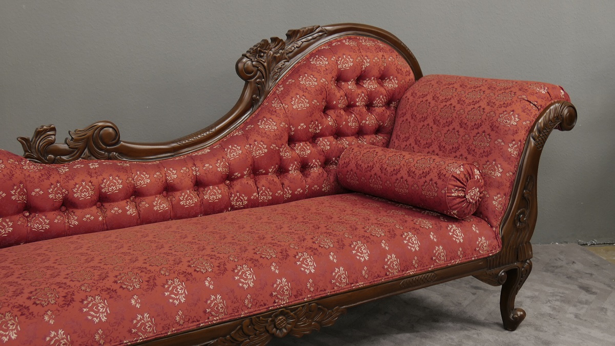 Wunderschöne Couch Recamiere Ottomane Mahagoni brown Walnuss Bezug Textil