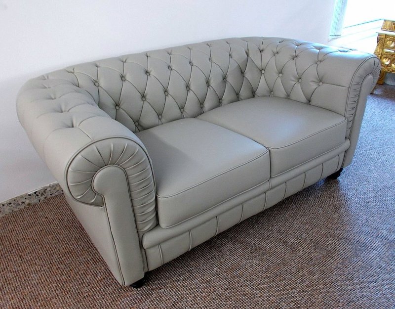 2- Sitzer Modell YS-2008 Sessel Couch Sofa Chesterfield "Palazzo" grey