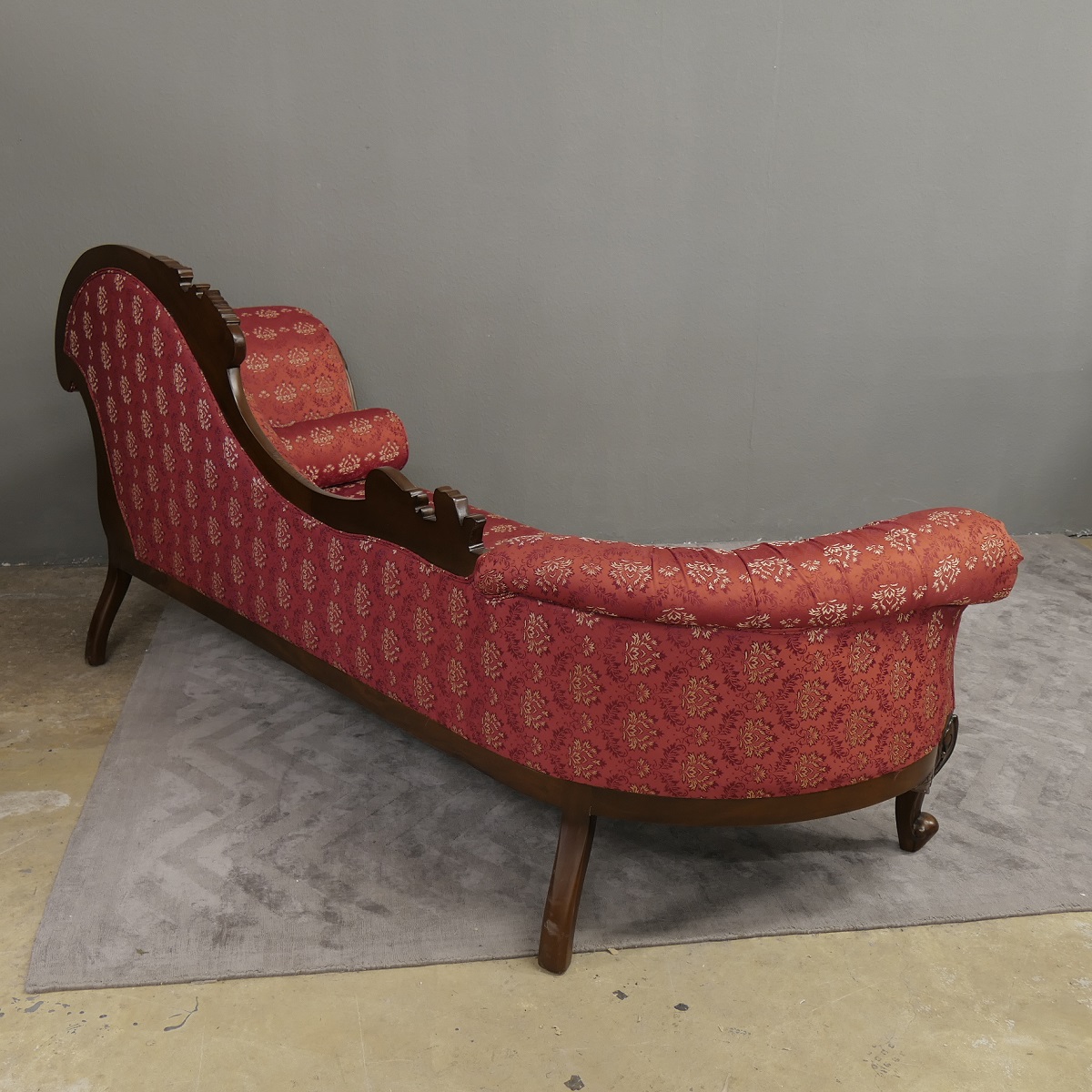 Wunderschöne Couch Recamiere Ottomane Mahagoni brown Walnuss Bezug Textil