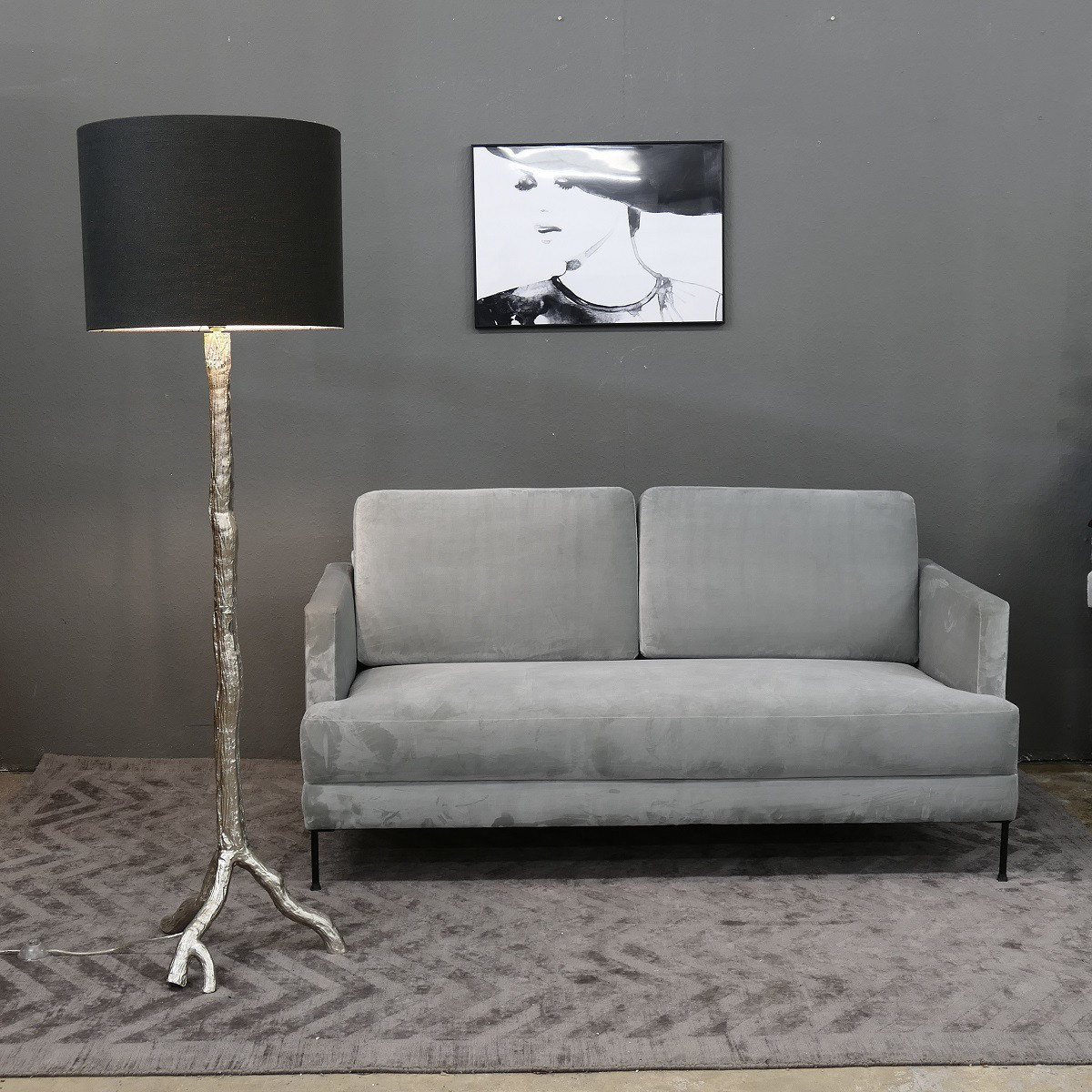 Designer Leuchte Stehleuchte Lampe Stehlampe Silber / Black Höhe 66 cm 