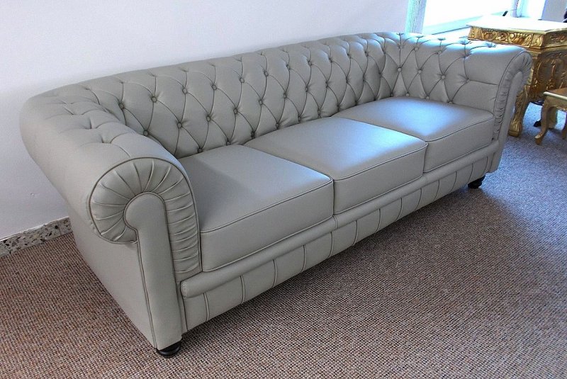 Sessel Couch Sofa Chesterfield "Palazzo" 3-Sitzer Modell YS-2008 Leder, Farbe grey 