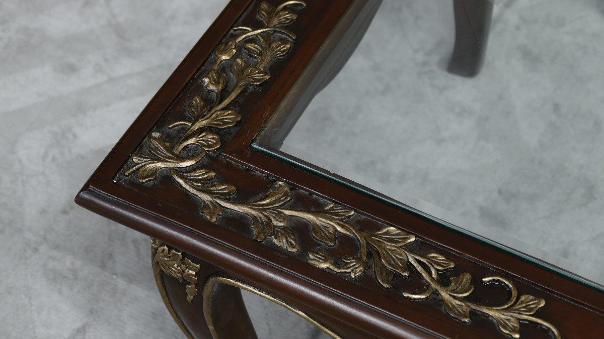Chippendale Tisch Couchtisch Mahagoni mit Glaseinsatz