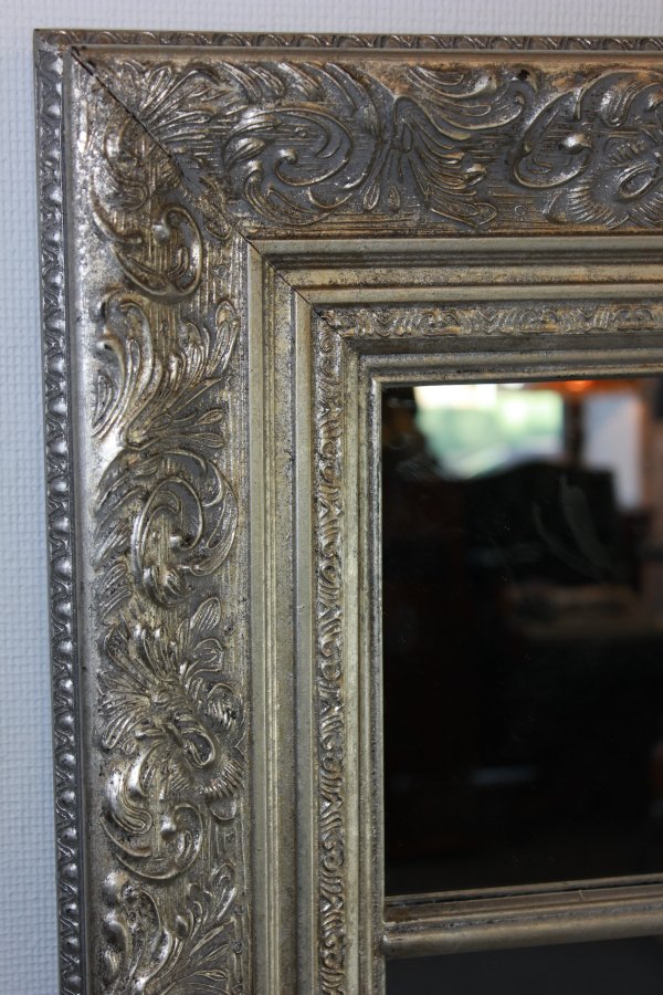 Grosser Spiegel Wandspiegel Farbe Shiny Silber mit Facettenschliff 82 x 142,5 cm