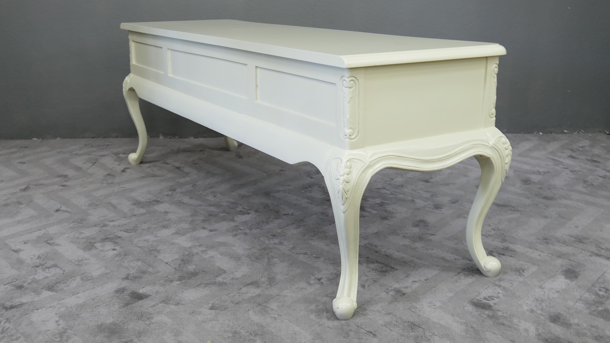 TV Schrank Buffet Sideboard massiv Mahagoni antikweiss Chippendale Style