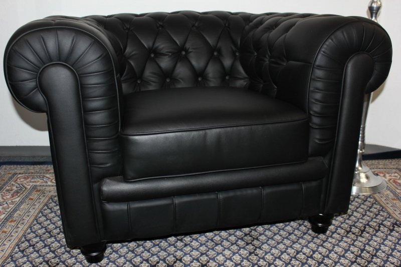 Sessel Sofa Couch Chesterfield 1-Sitzer Modell YS-2008 schwarz feinstes Leder