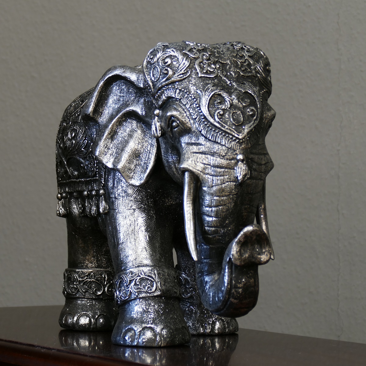Dekofigur Elefant gross antiksilber beschichtet