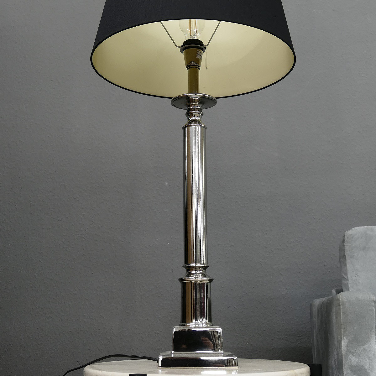 Grosse stylishe Lampe Leuchte Tischleuchte Tischlampe Chrom Black Höhe 91 cm
