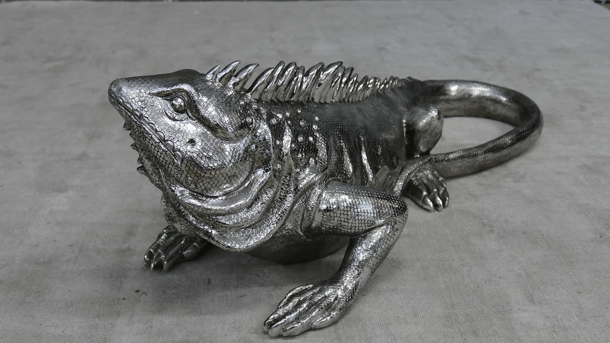 Dekofigur grosser Varan antiksilber beschichtet Länge 95 cm