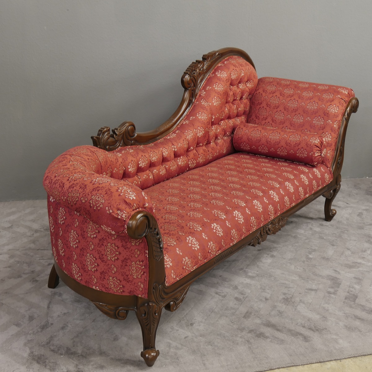 Wunderschöne Couch Recamiere Ottomane Mahagoni brown Walnuss Bezug Textil