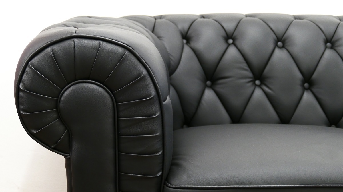 Sessel Sofa Couch Chesterfield 3-Sitzer Modell YS-2008 schwarz feinstes Leder