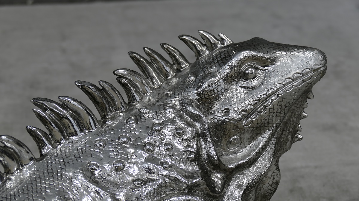 Dekofigur grosser Varan antiksilber beschichtet Länge 95 cm