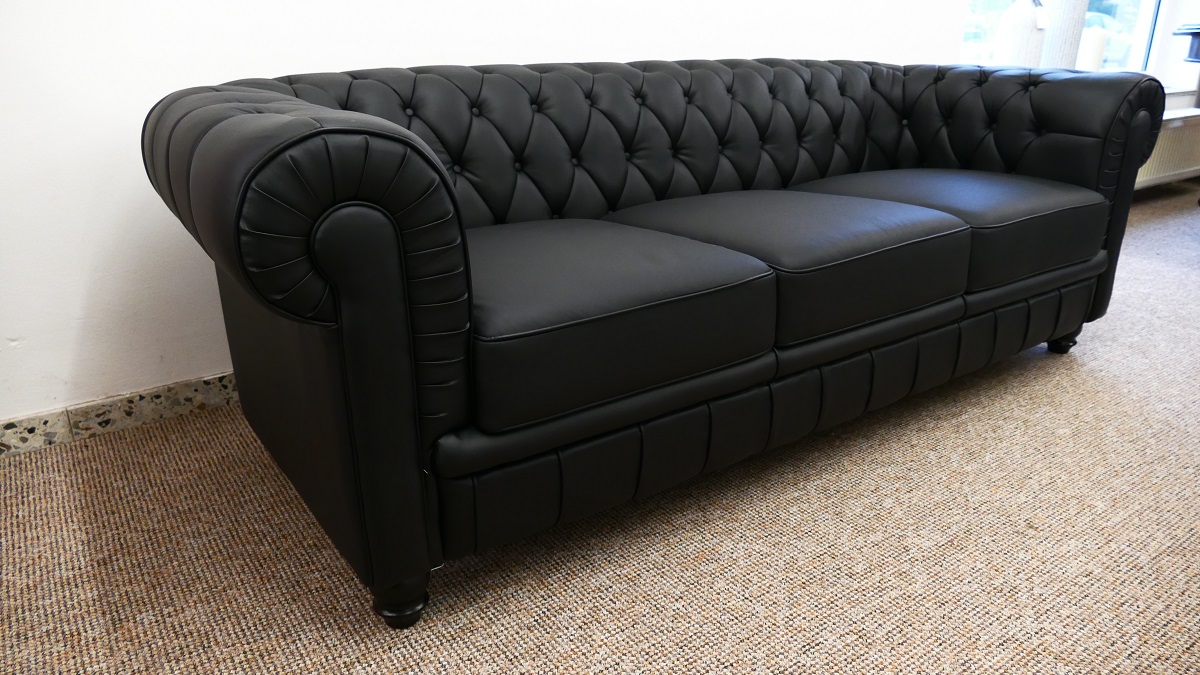 Sessel Sofa Couch Chesterfield 3-Sitzer Modell YS-2008 schwarz feinstes Leder