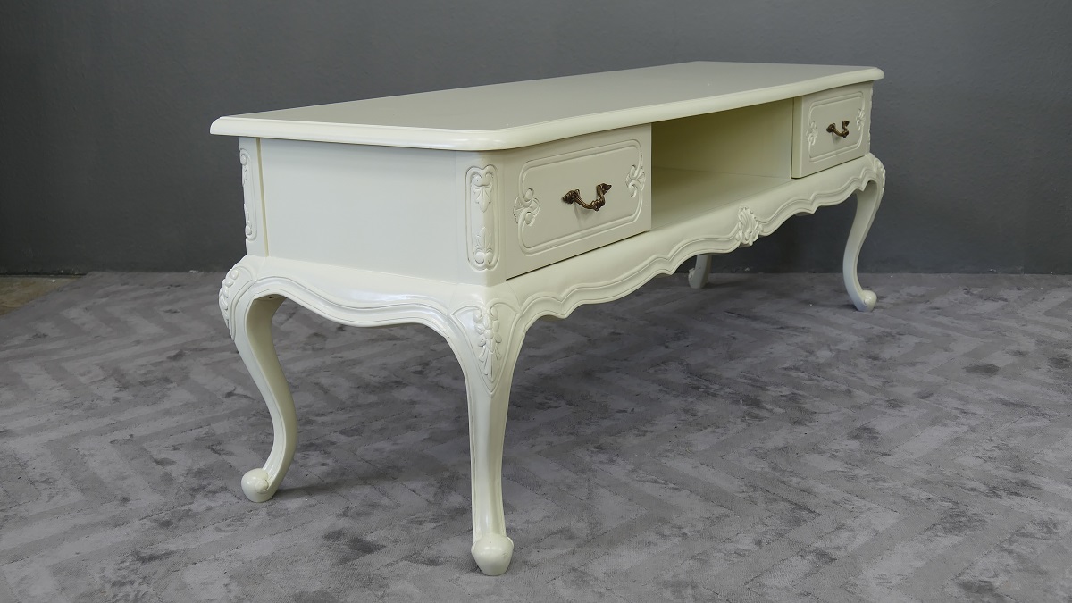 TV Schrank Buffet Sideboard massiv Mahagoni antikweiss Chippendale Style
