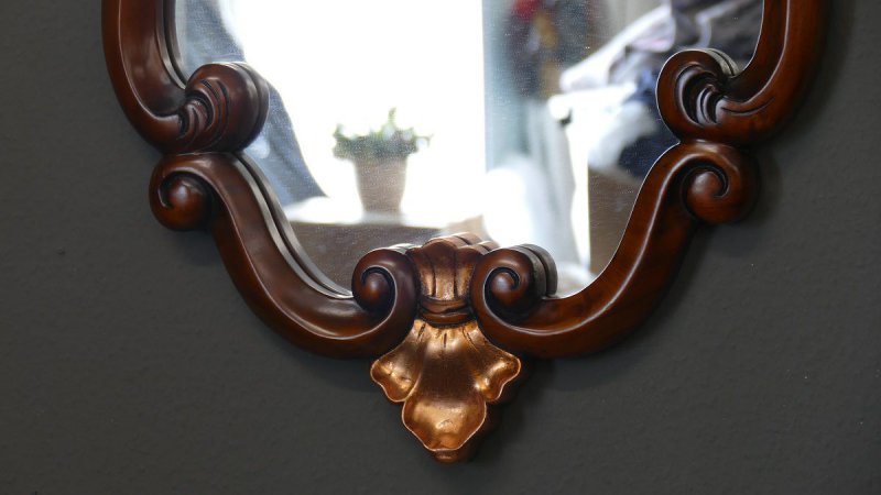 Spiegel Dielenspiegel Wandspiegel Mahagoni handgefertigt brown Walnuss gold
