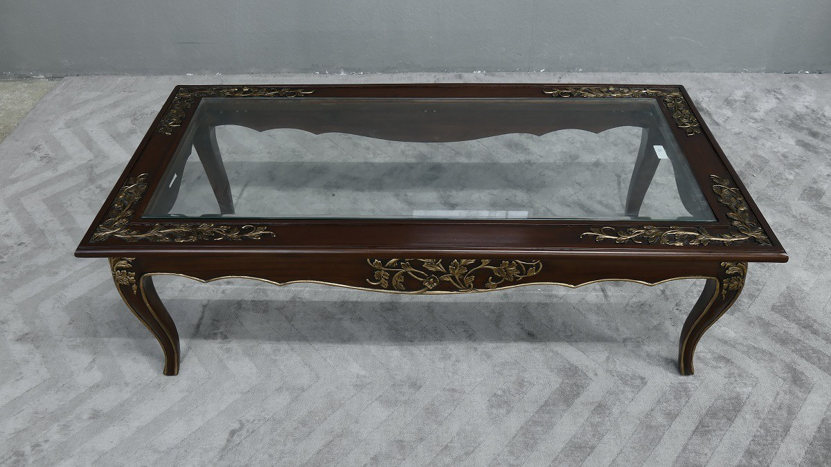 Chippendale Tisch Couchtisch Mahagoni mit Glaseinsatz