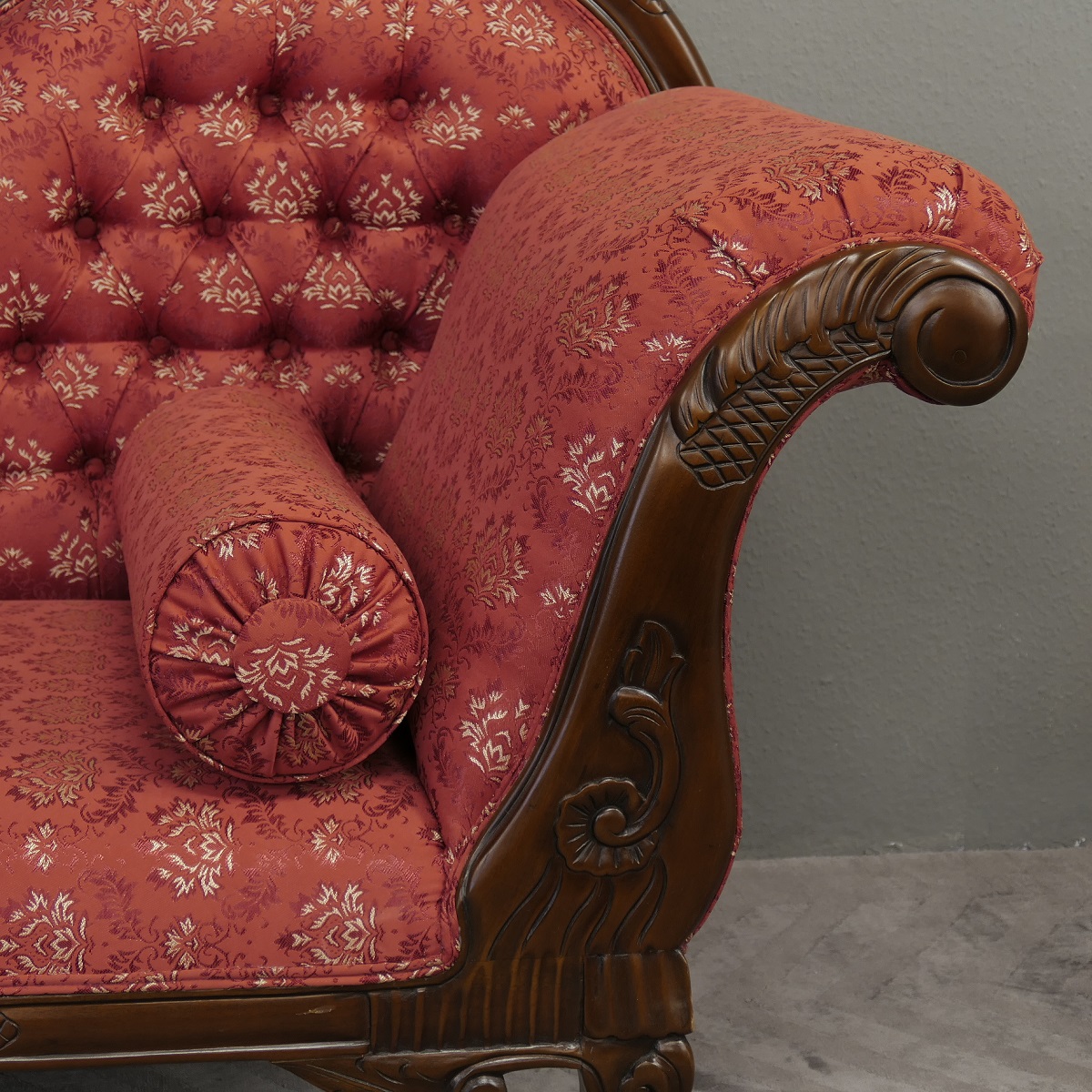Wunderschöne Couch Recamiere Ottomane Mahagoni brown Walnuss Bezug Textil