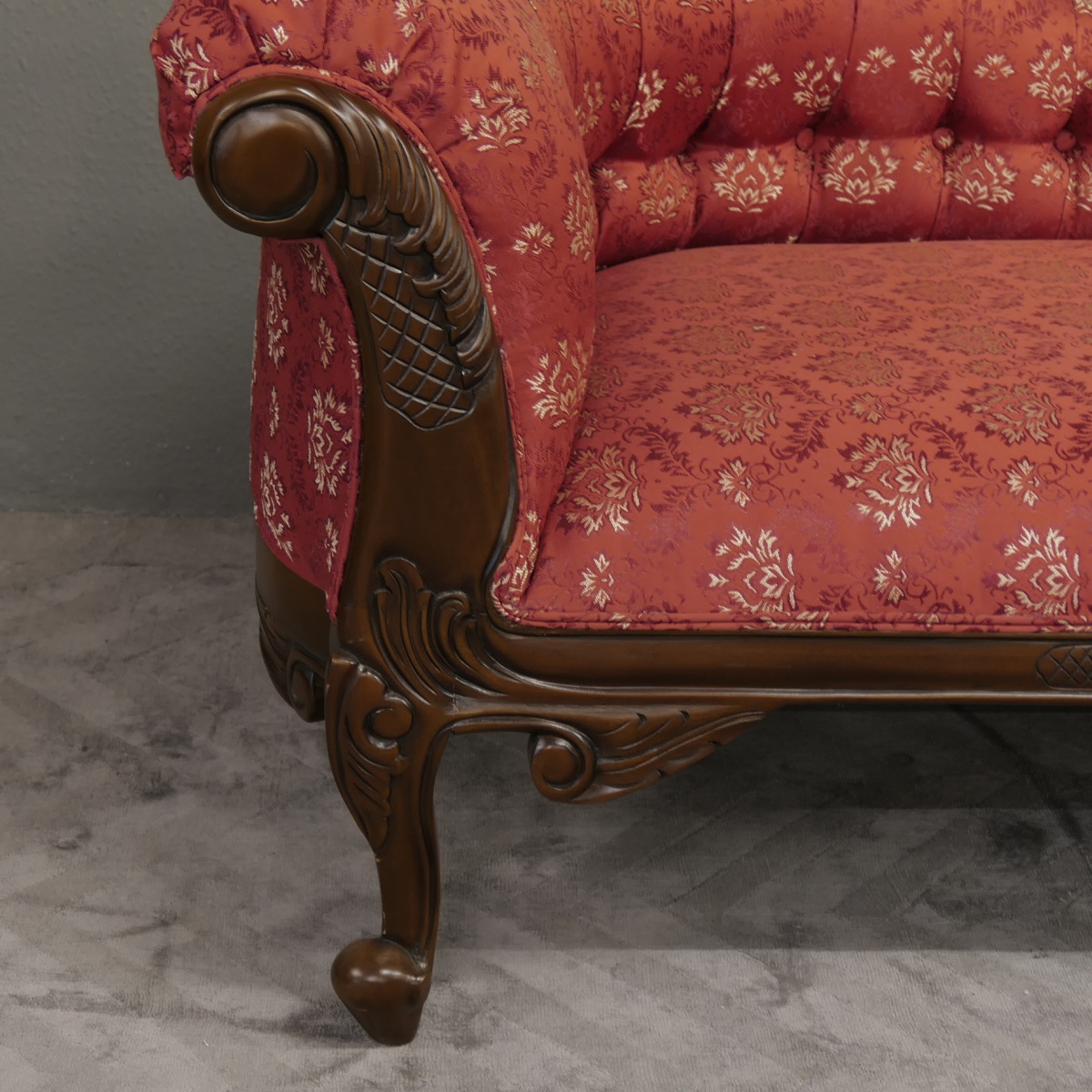 Wunderschöne Couch Recamiere Ottomane Mahagoni brown Walnuss Bezug Textil