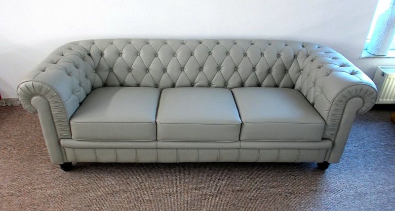 Sessel Couch Sofa Chesterfield "Palazzo" 3-Sitzer Modell YS-2008 Leder, Farbe grey 