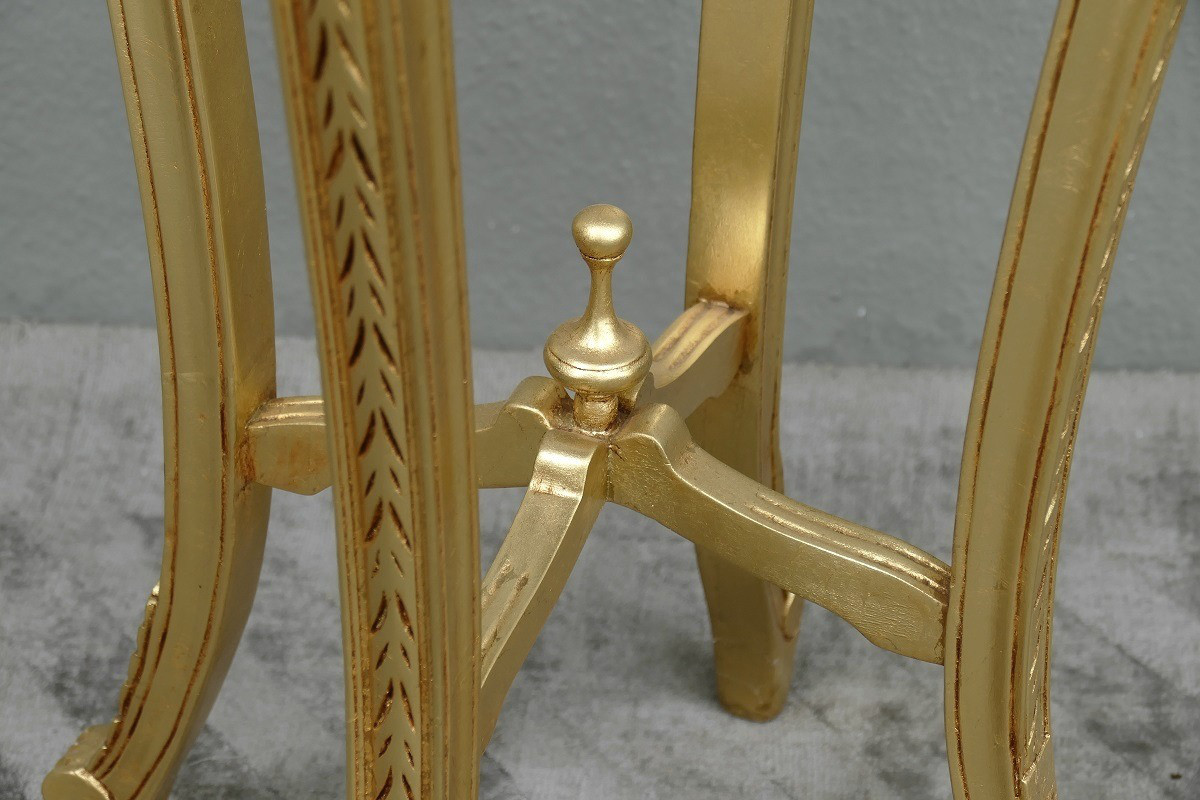 Blumenständer Beistelltisch Tisch aus Mahagoni Farbe Gold Handarbeit Marmortop