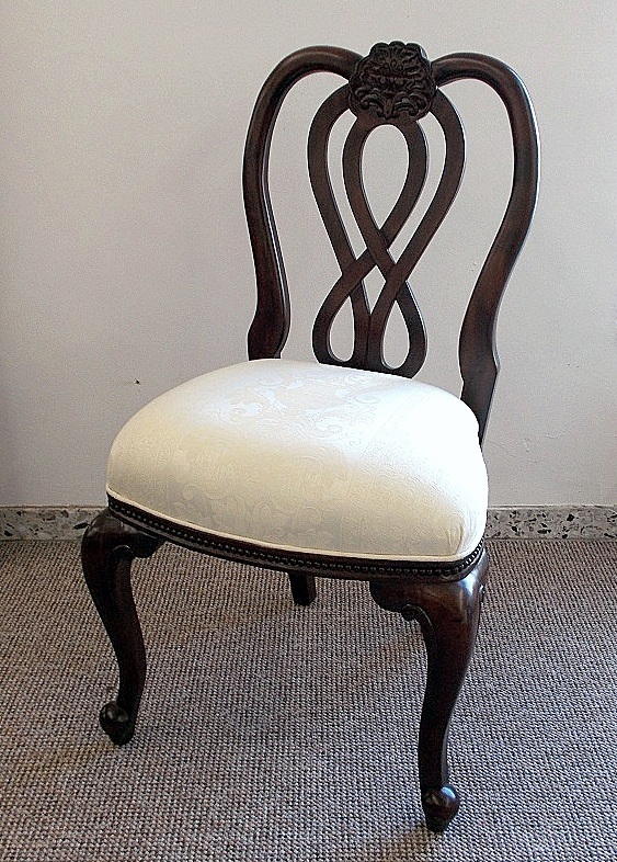 6-er Stuhl Set Stühle Polsterstuhl massiv Mahagoni brown Walnuss Bezug: Textil