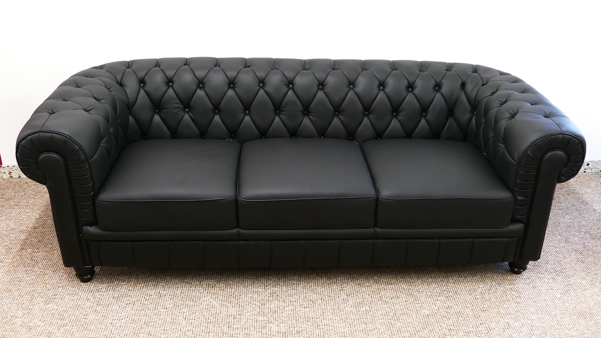 Sessel Sofa Couch Chesterfield 3-Sitzer Modell YS-2008 schwarz feinstes Leder