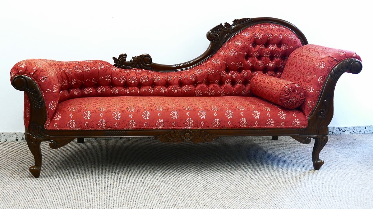 Wunderschöne Couch Recamiere Ottomane Mahagoni brown Walnuss Bezug Textil