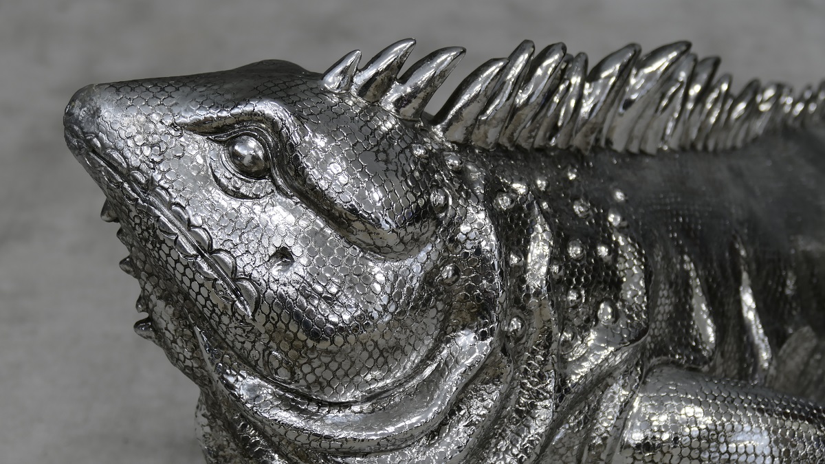 Dekofigur grosser Varan antiksilber beschichtet Länge 95 cm