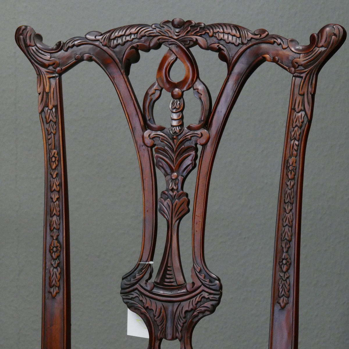 Stuhl Stühle Mahagoni Chippendale Stil brown Walnuss Bezug Blue BenHur