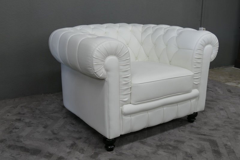 Sessel Sofa Couch Chesterfield 1-Sitzer Modell YS-2008 weiß feinstes Leder