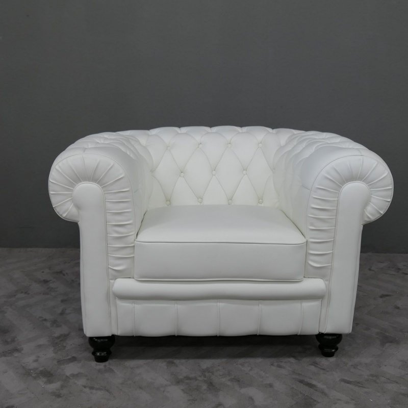 Sessel Sofa Couch Chesterfield 1-Sitzer Modell YS-2008 weiß feinstes Leder