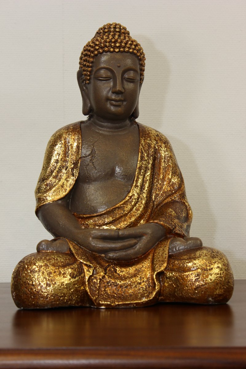 Dekofigur Buddha Figur Buddha sitzend gold  braun Höhe 42 cm