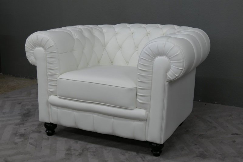 Sessel Sofa Couch Chesterfield 1-Sitzer Modell YS-2008 weiß feinstes Leder