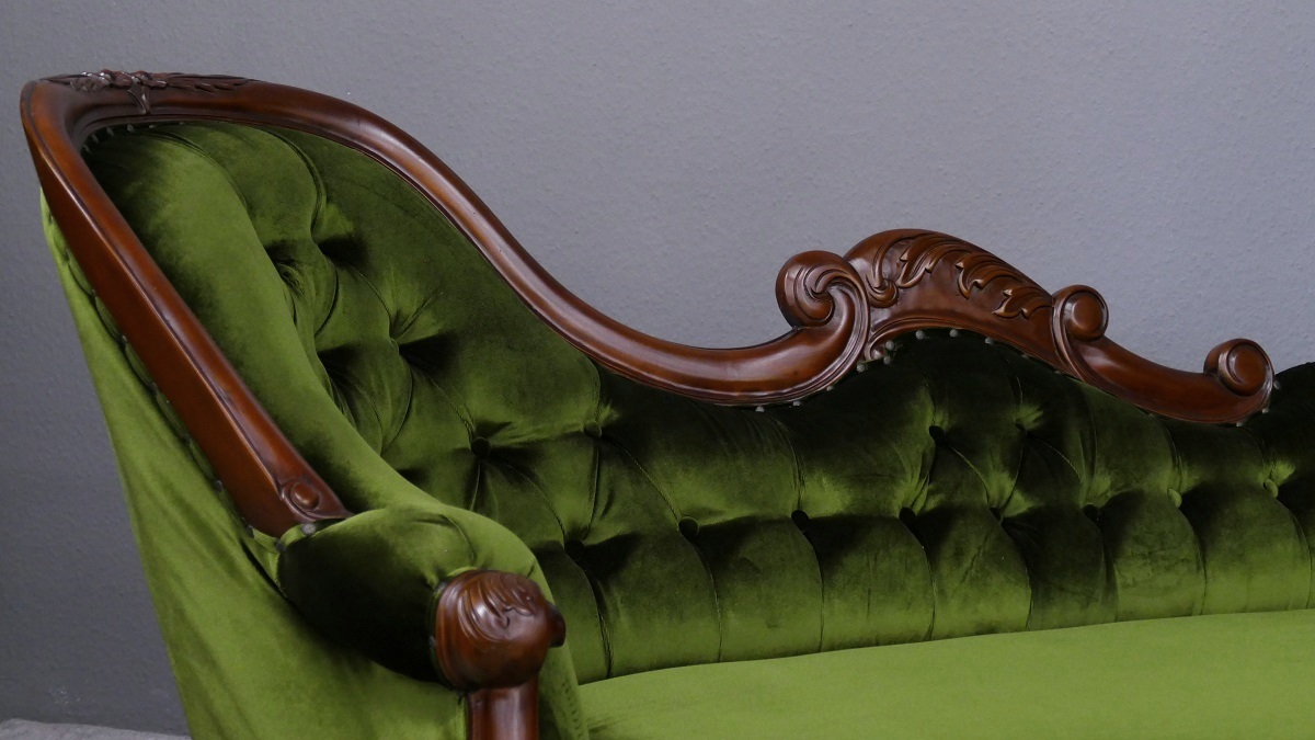 Couch Recamiere Ottomane Mahagoni braun Walnuss Kopfteil rechts