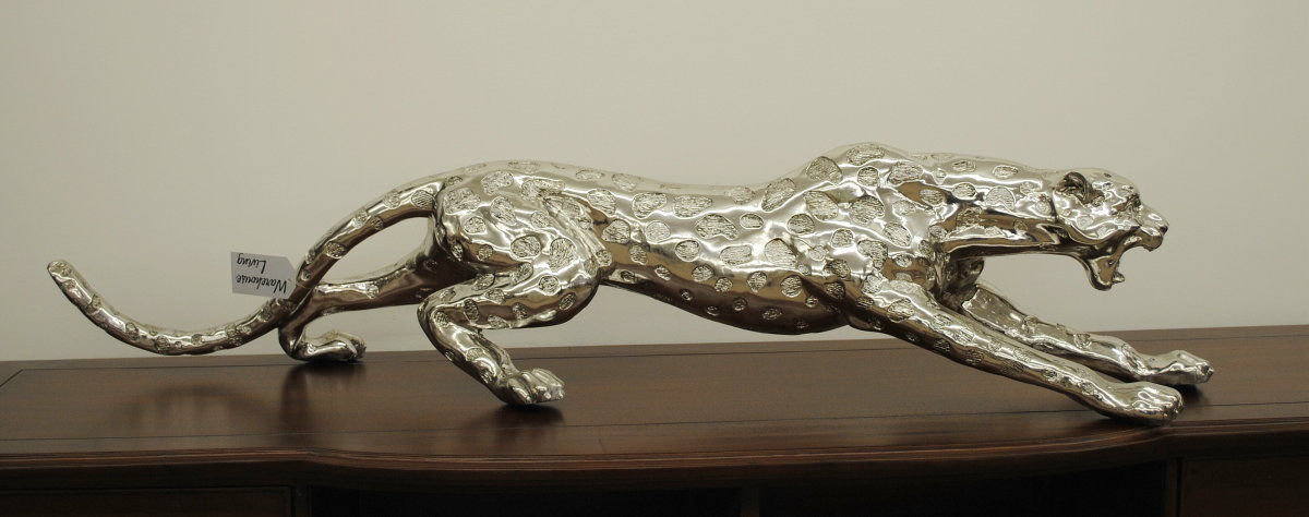 Dekofigur grosser springender Gepard antiksilber beschichtet Länge 145 cm-Copy
