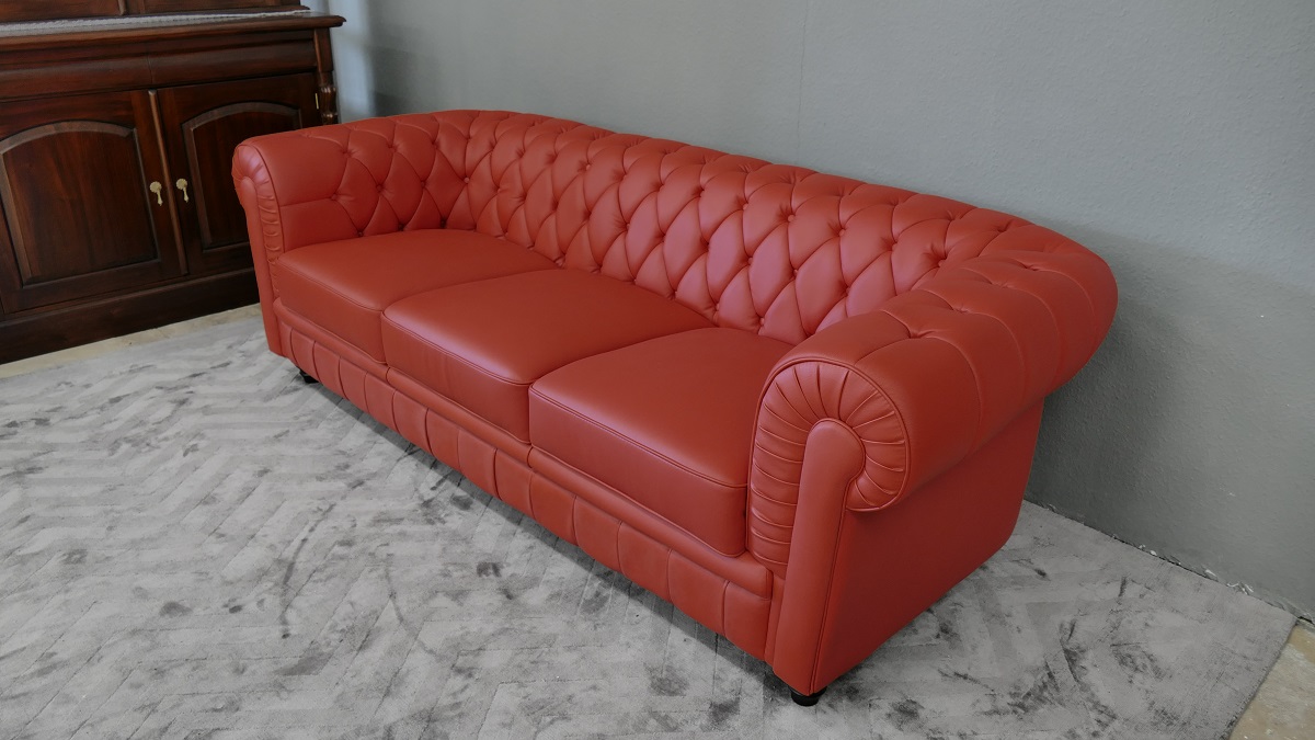 Sessel Sofa Couch Chesterfield 3-Sitzer Farbe rot Modell YS-2008