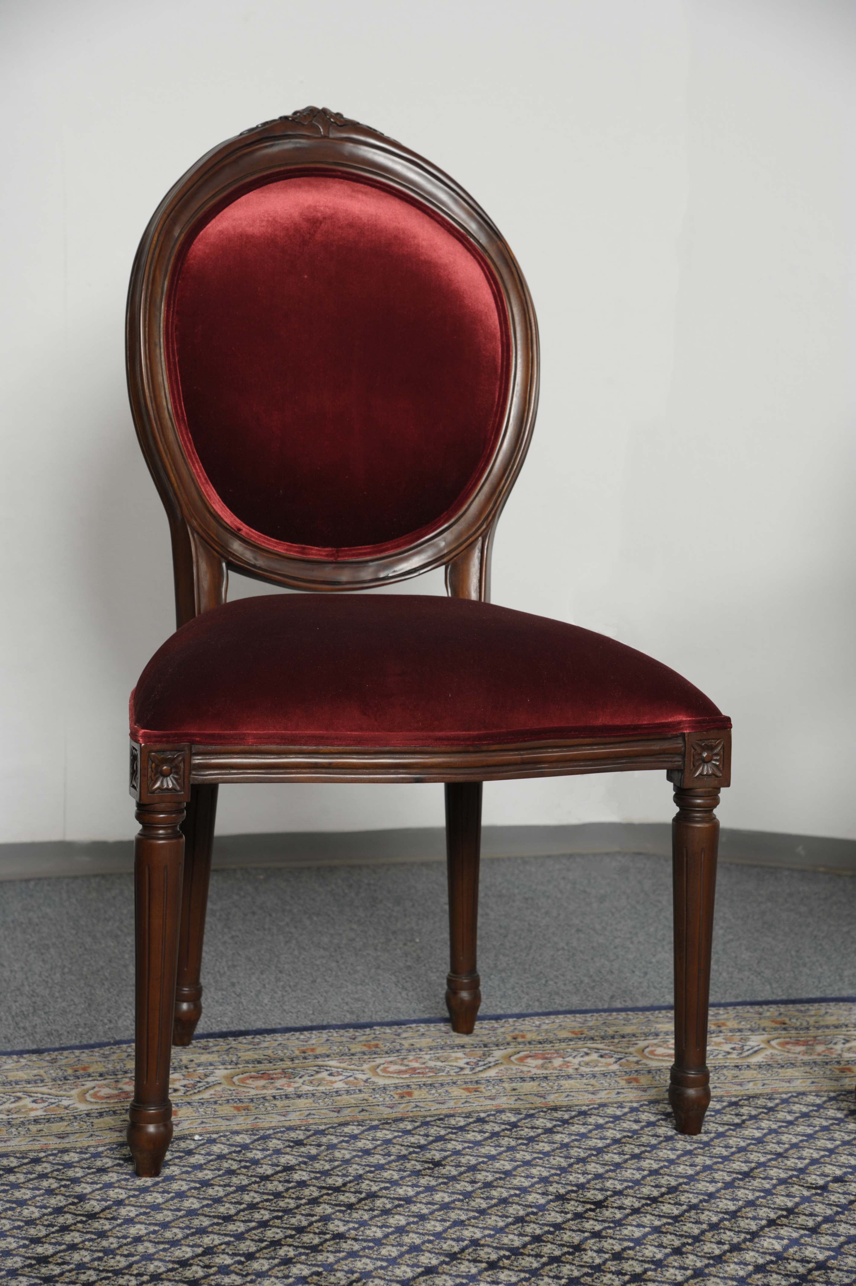 6-er Stuhl Set Mahagoni Lois Stil Stühle Polsterstuhl Bezug: Samt rot