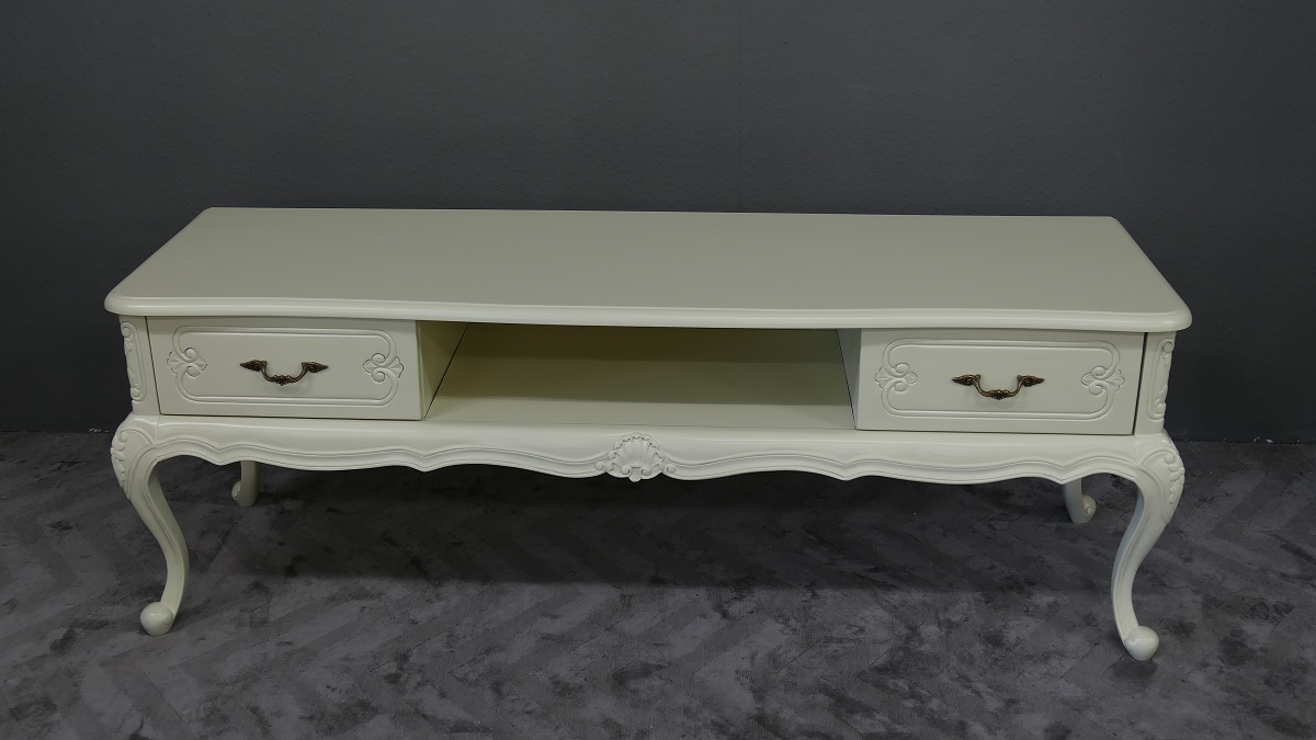 TV Schrank Buffet Sideboard massiv Mahagoni antikweiss Chippendale Style
