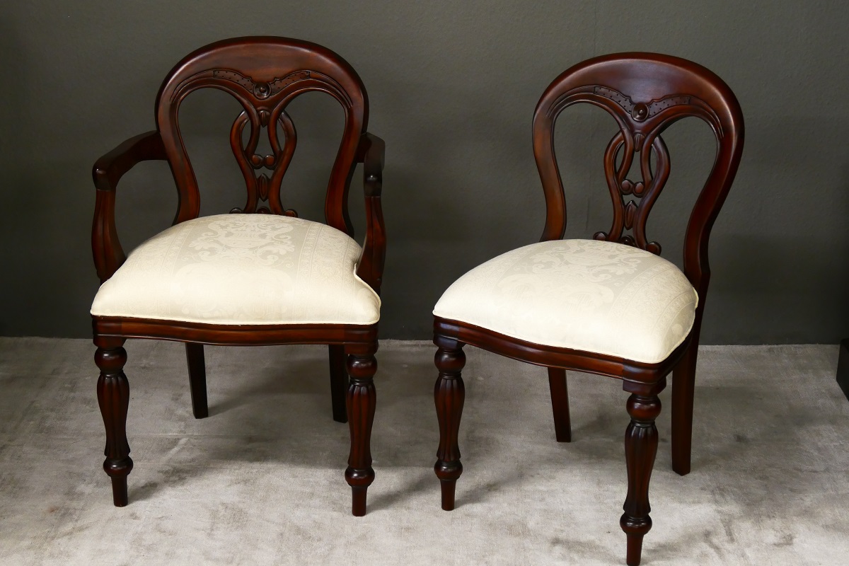 6 Stühle Stuhl Set Mahagoni LOUIS Stil 4 ohne 2 mit Armlehne massiv Mahagoni