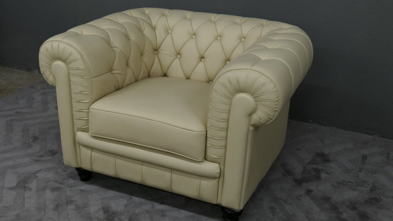 1-Sitzer Modell YS-2008 Sessel Couch Sofa Chesterfield Italy Leder beige